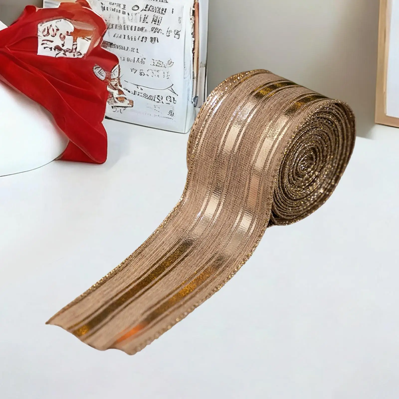 Cinta navideña de lino, cintas navideñas de 5cm de ancho, decoraciones para el hogar, diseño de atmósfera, decoración DIY para corona de árbol de Navidad - imagen 3