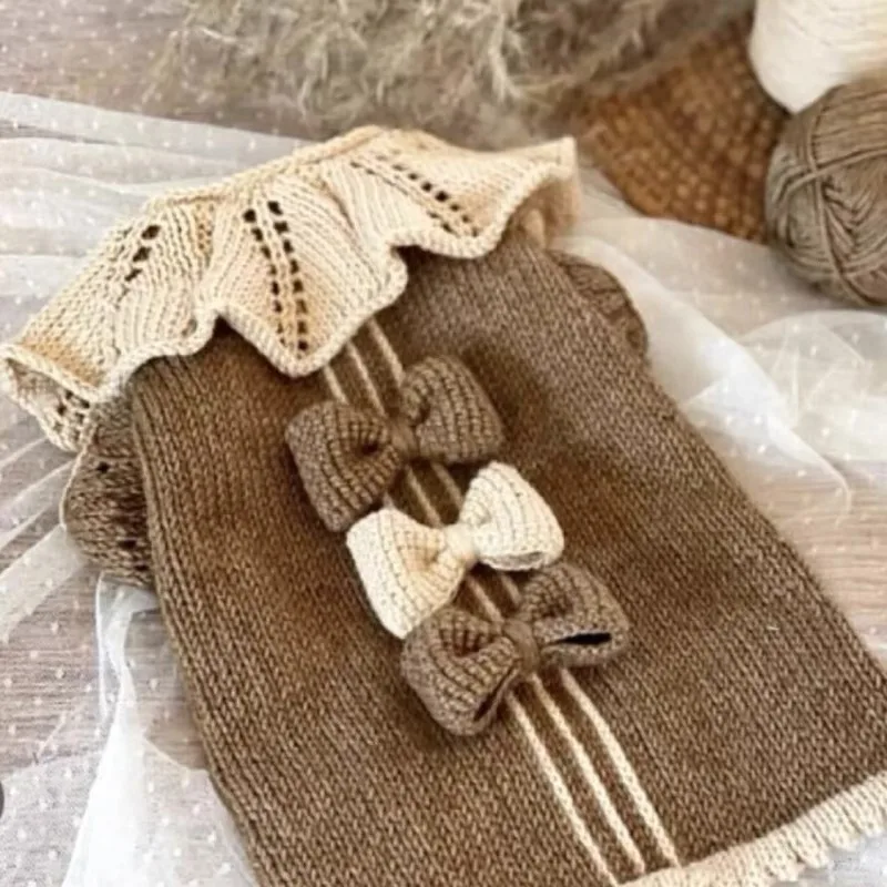 Ropa maltés para mascotas, suéter dulce de punto con lazo para mascotas, Teddy, ropa cálida de invierno de dos patas, jersey para cachorros de Color sólido, XS-XL
