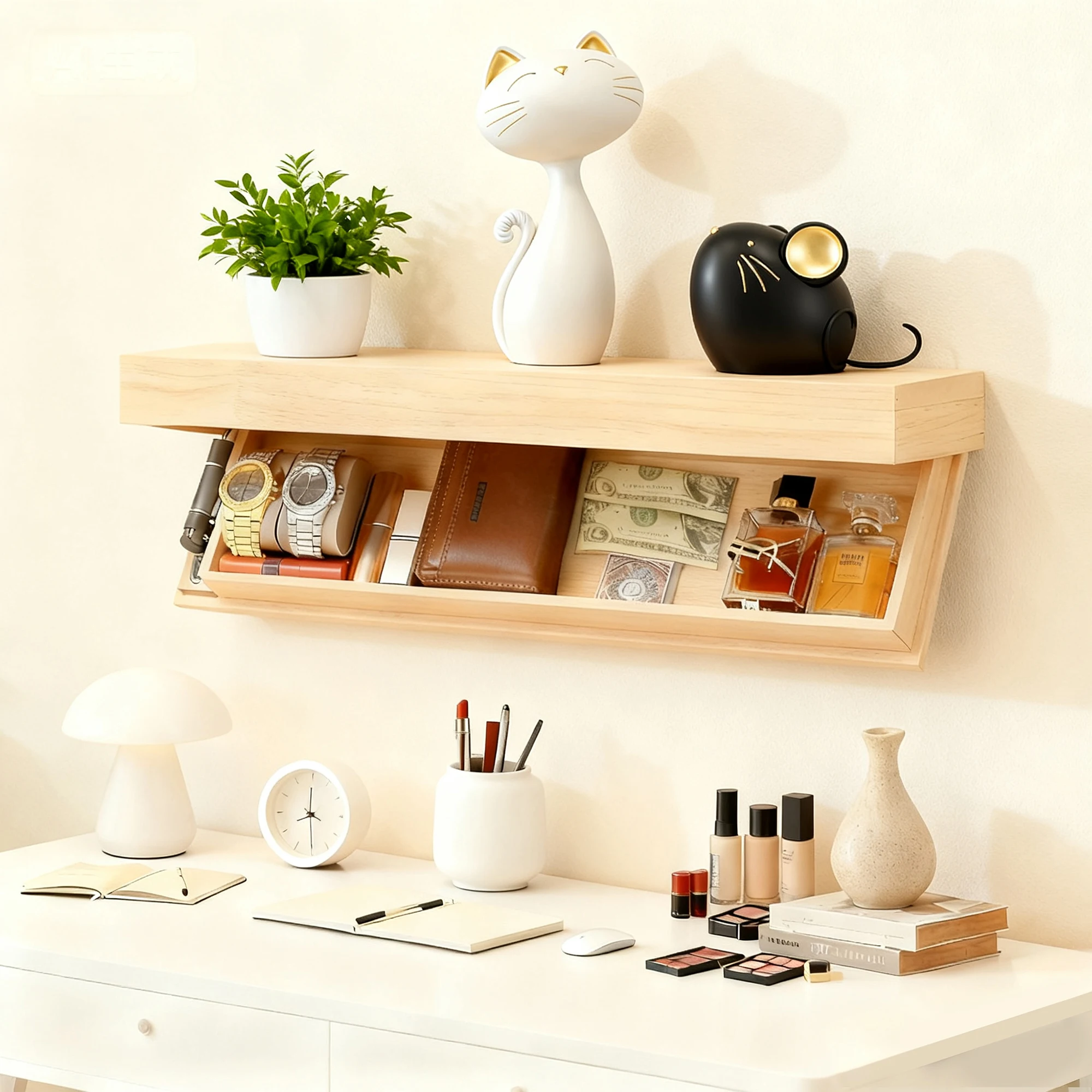 Estante de diseño de Color sólido con compartimento secreto, estante flotante oculto, solución de almacenamiento montada en la pared, muebles ocultos - imagen 3