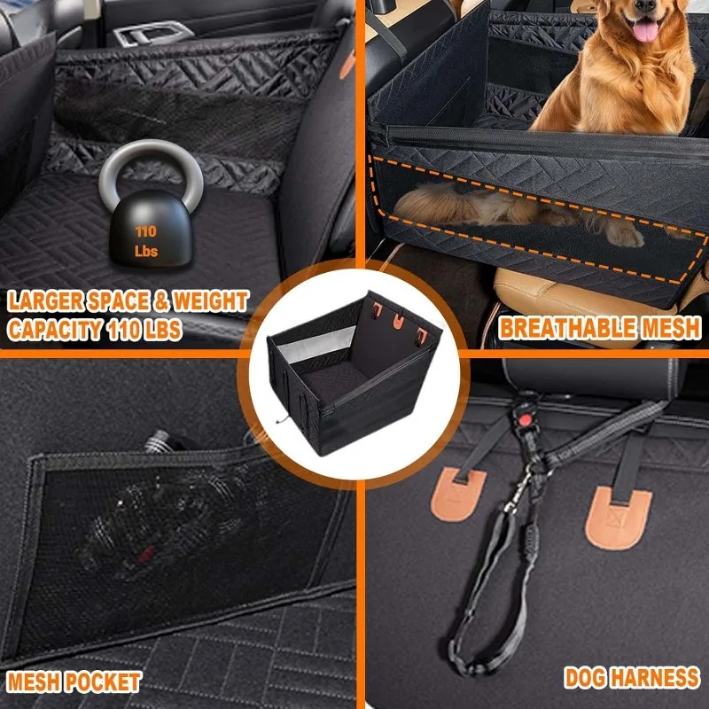 Extensor de asiento trasero para portador de perros, funda impermeable para asiento de coche para perros, cama para mascotas, hamaca para coches con bolsillo de almacenamiento - imagen 3