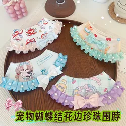 Bufanda con lazo de primavera para mascotas, bonita bufanda de perlas de encaje para gato/perro, decoración dulce para perros pequeños y medianos, accesorios para cachorros