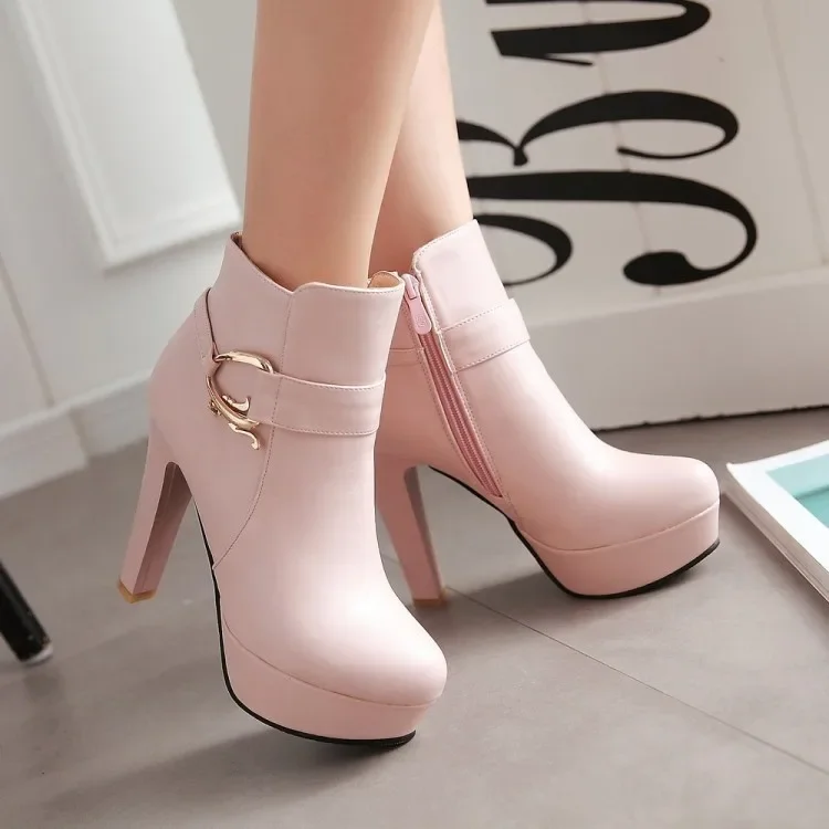 Elegant Short Boots Women Shoes Autumn Winter Women's Ankle Boot Platform Sweet Black White Pink Heeled Party Shoes Ladies - imagen 3
