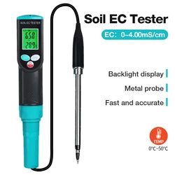 Medidor EC de suelo portátil, analizador de suelo de alta precisión, Detector de temperatura y EC de suelo 2 en 1, pantalla LCD, probador de suelo para flores