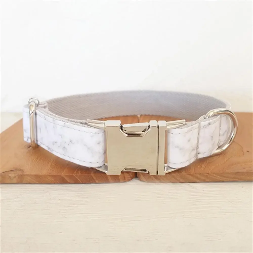Collar personalizado de marmoleado blanco para mascotas, etiqueta de identificación de cachorro, accesorio ajustable para gato, collares básicos para perros, Correa - imagen 2