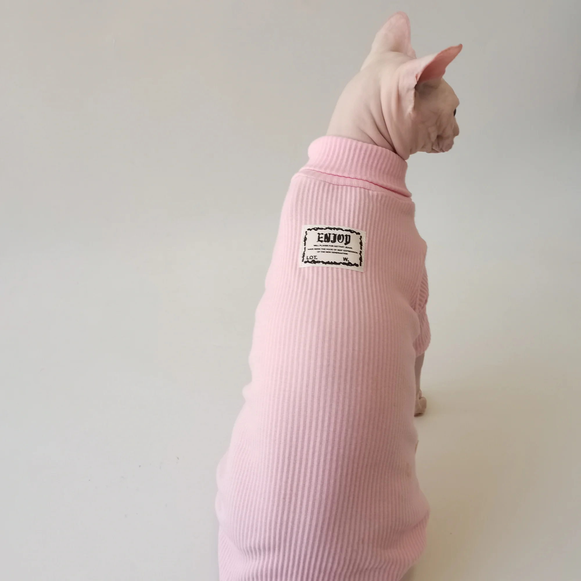 Camiseta de algodón con cuello alto para Sphynx en otoño, pijamas grises suaves de manga larga para gato, abrigo amarillo rosa para gatitos en invierno - imagen 5