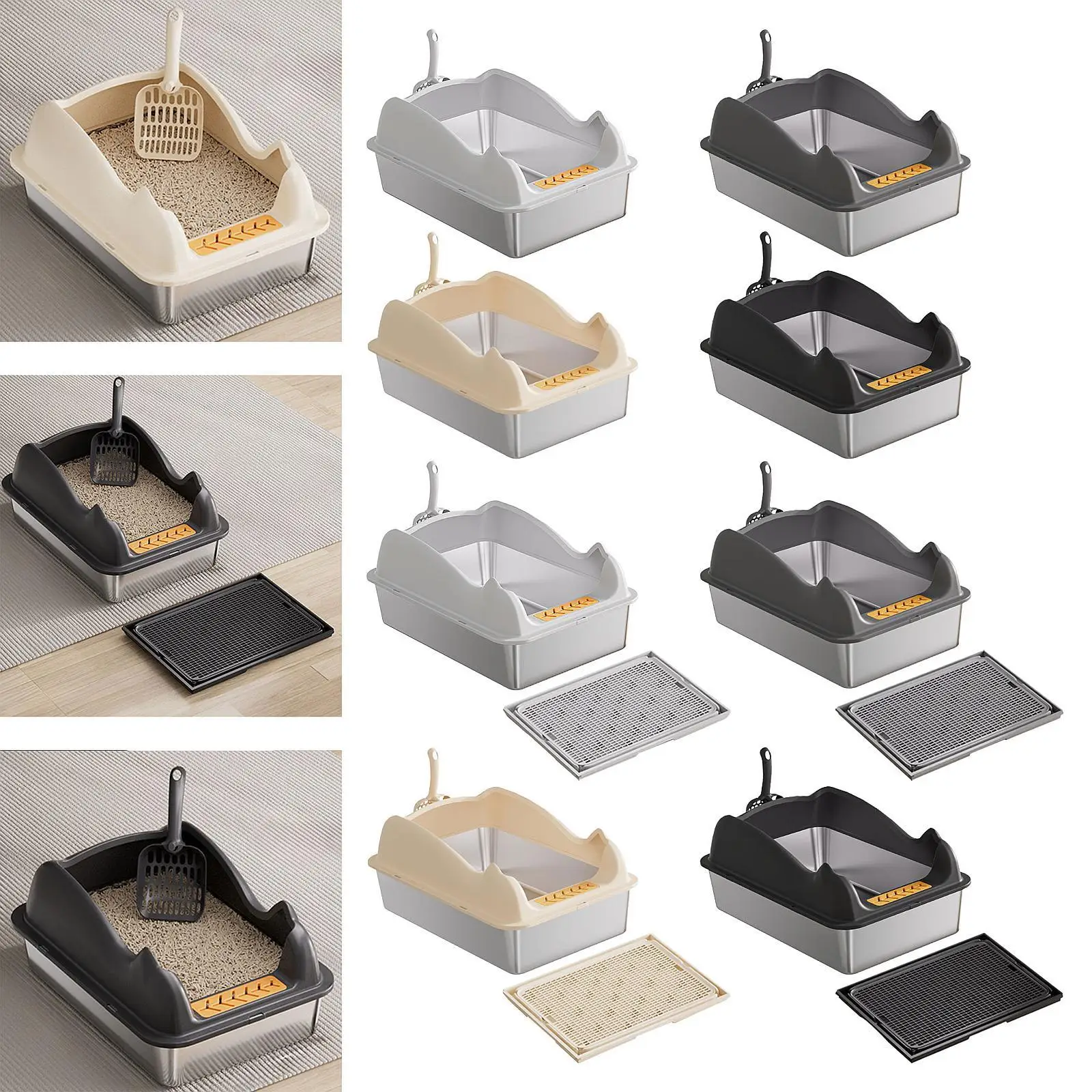 Open Top Pet Litter Box Easy to Clean Cat Sand Box Container for Indoor Cat