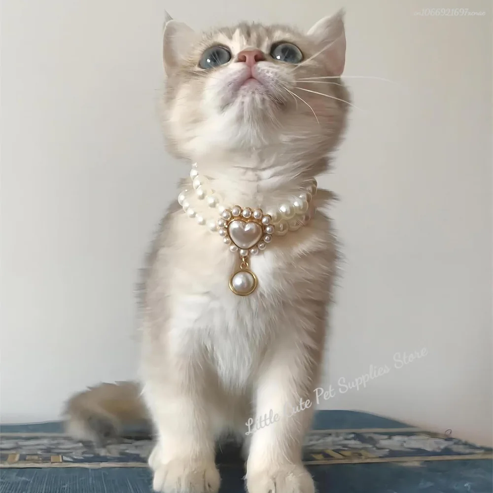 Collar de perlas para perros y gatos pequeños, Collar para gatos con dijes de cristal de lujo para joyería de cumpleaños y boda, accesorios de disfraz