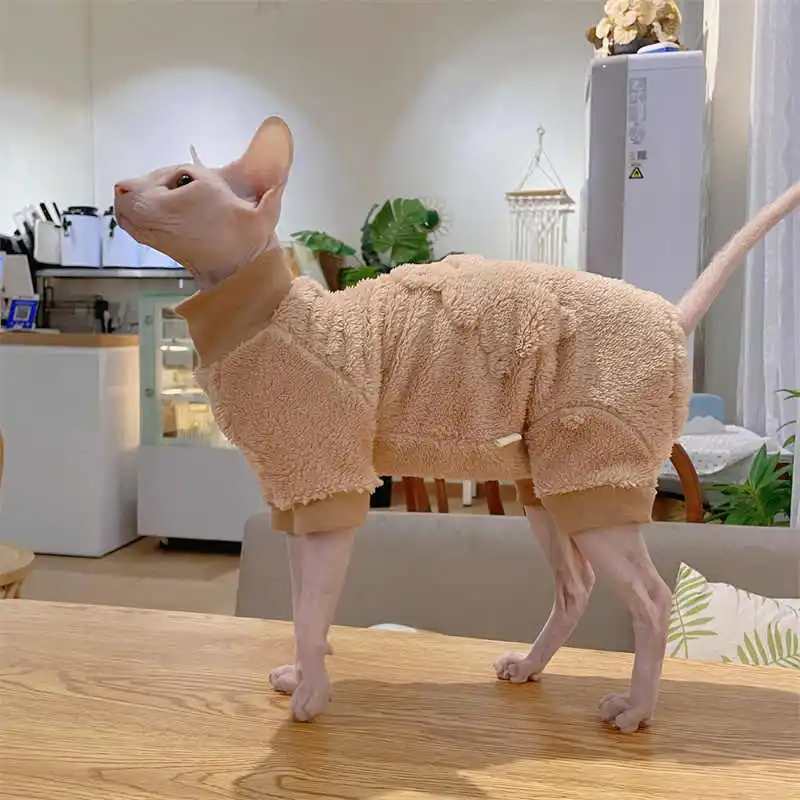 Suéter de cuello alto elegante y cálido del gato Sphynx Ropa de gato sin pelo Abrigo de invierno suave Mono de vellón dulce engrosante para gatitos - imagen 4