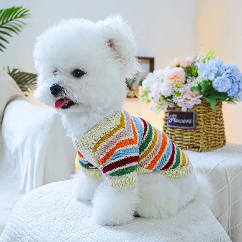 1PC Pet Dog Clothes Cat Winter Warm Pullover Rainbow Mood Puppy Sweater Suitable For Small Dog and Medium-sized Pet Coat - imagen 2