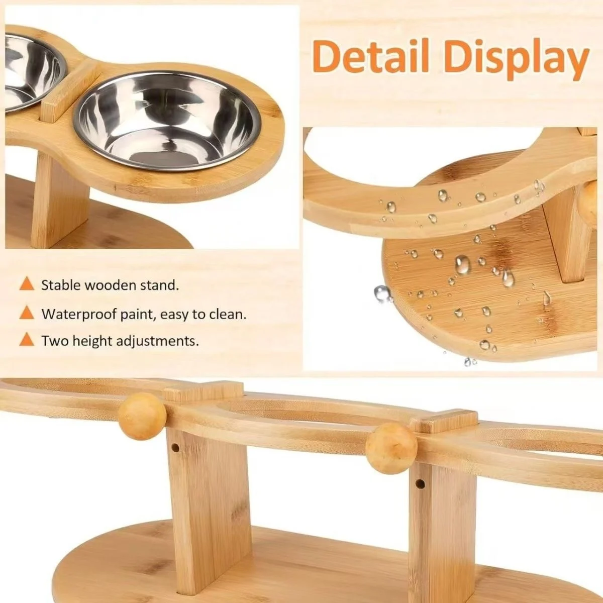 Cuenco elevado para gatos de 3 niveles con soportes de soporte, cuenco de comida para mascotas inclinado con soporte de ángulo ajustable de madera y acero inoxidable de 15 grados - imagen 3