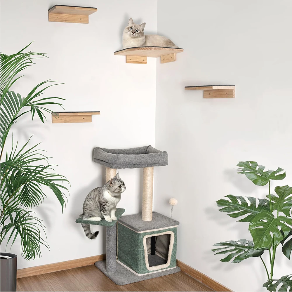 Juego de estantes de pared para gatos de fieltro, muebles de pared para gatos con plataforma de fieltro, adecuados para gatos pequeños a grandes para saltar y jugar - imagen 2