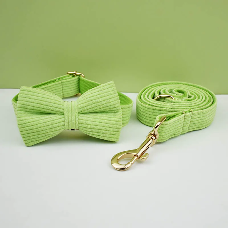 Juego de Collar y correa de pana verde con fruta de manzana para perros, placa de identificación grabada personalizada, suministros para mascotas, correa de pana 05 - imagen 3
