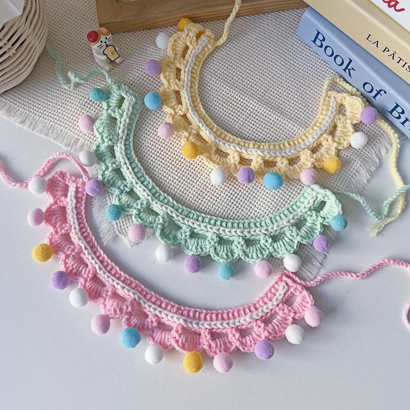 Bola de pelo para perros y gatos, Collar de color helado, Collar para el cuello para mascotas, Collar tejido a mano, babero tejido de hilo, accesorios para cachorros pequeños - imagen 3