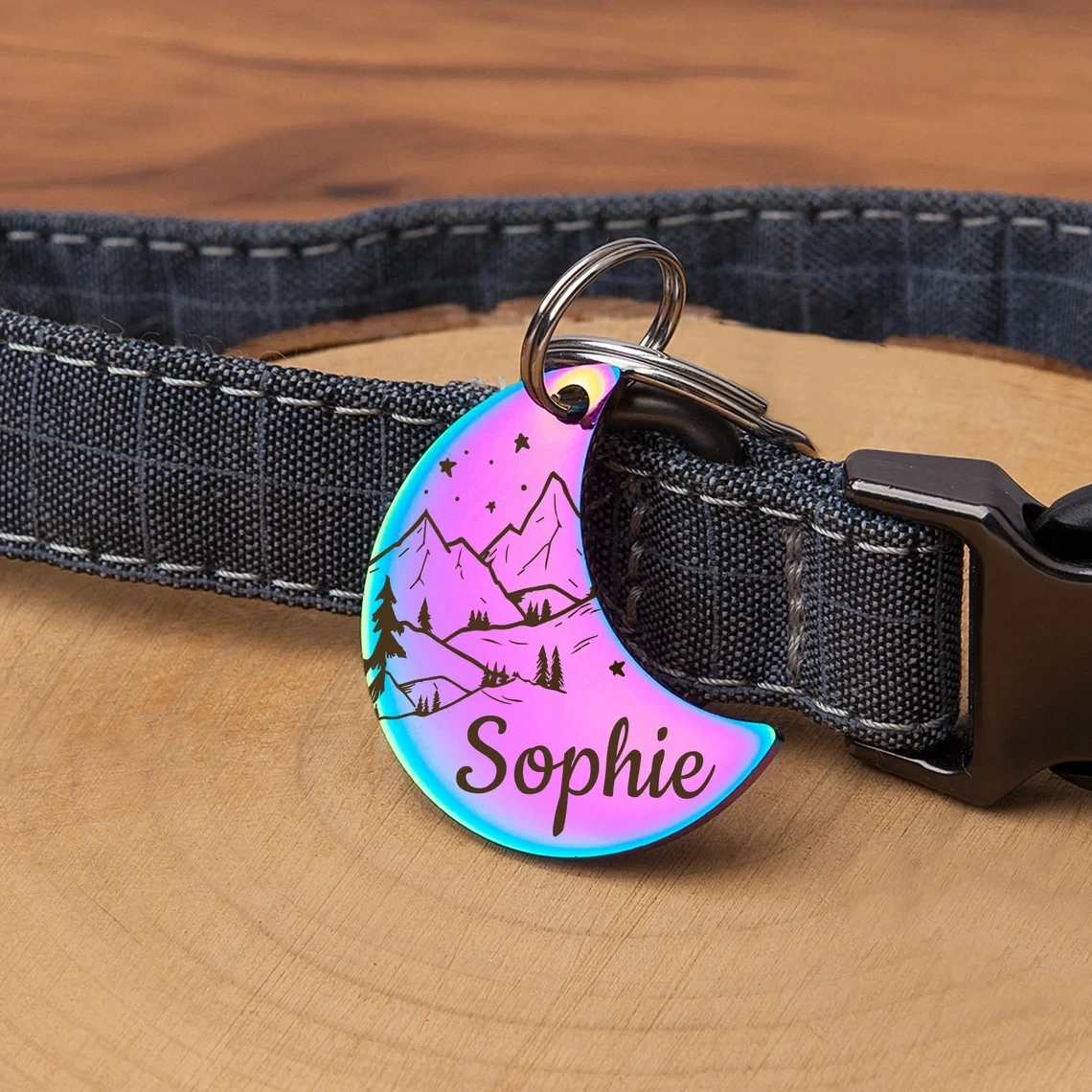 Etiqueta de identificación de perro y gato personalizada gratis, placas de Collar antipérdida para mascotas, accesorios, placa con nombre de Luna de colores grabables, dijes colgantes