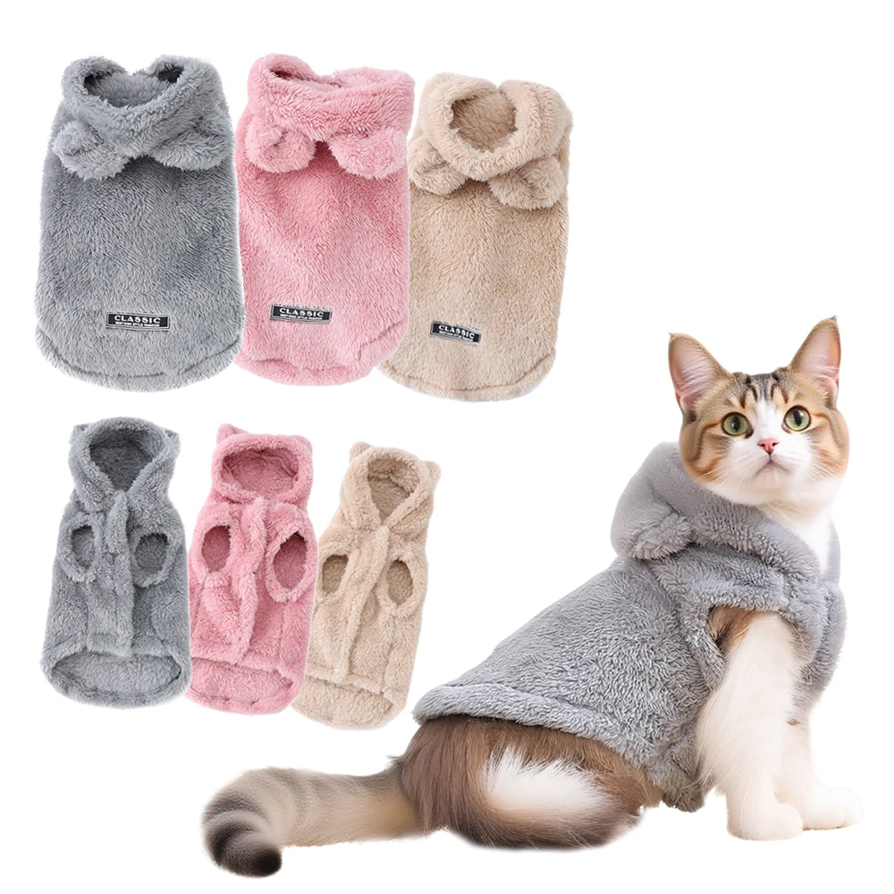 Abrigo para gatos con capucha para perros pequeños y medianos, ropa cálida de lana para cachorros y gatitos, chaqueta acogedora y bonita, suéter para gatos Sphynx - imagen 3