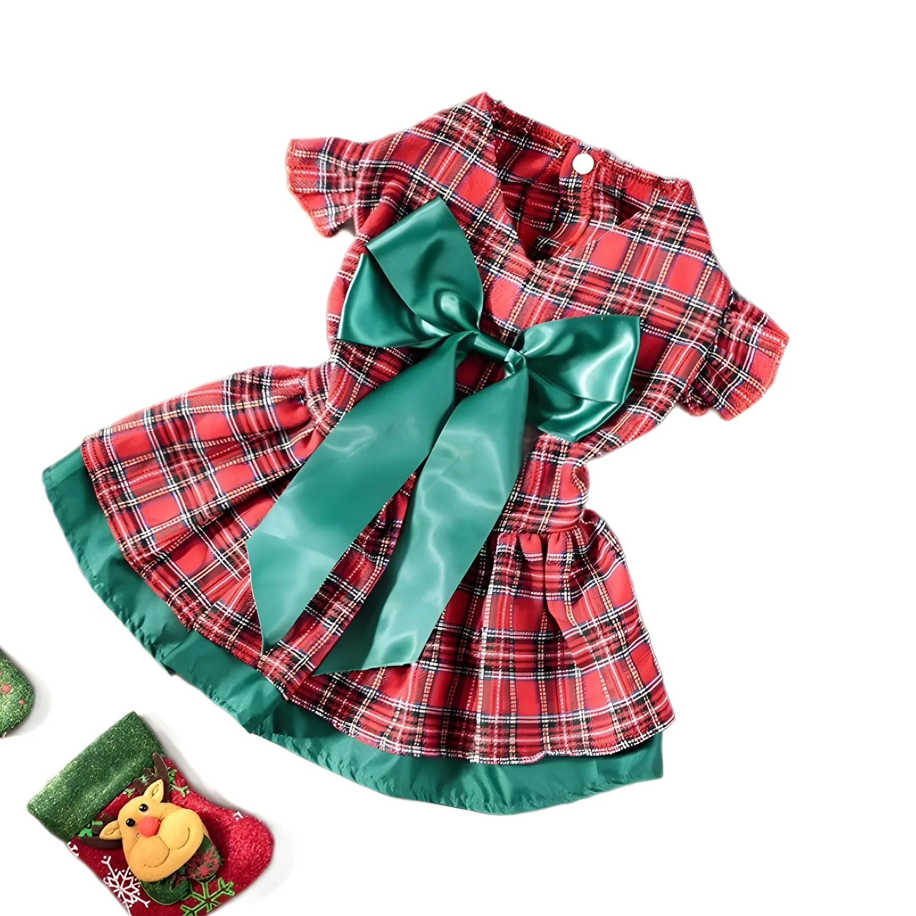 Ropa navideña para perros, falda larga clásica a cuadros con lazo, vestido de fiesta de Navidad, ropa para mascotas, vestidos para perros pequeños - imagen 5