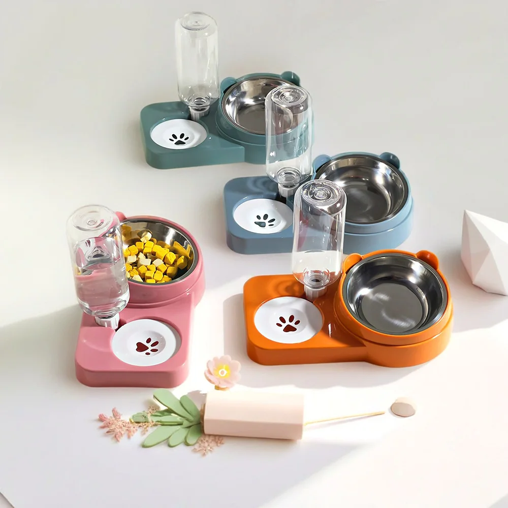 Juego de cuencos de agua y comida para mascotas, comedero doble para perros/gatos, plato antiderrames, suministros esenciales para mascotas - imagen 2