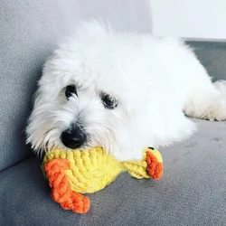 Juguete con sonido para perro, peluche molar de pato amarillo trenzado, resistente a las mordeduras