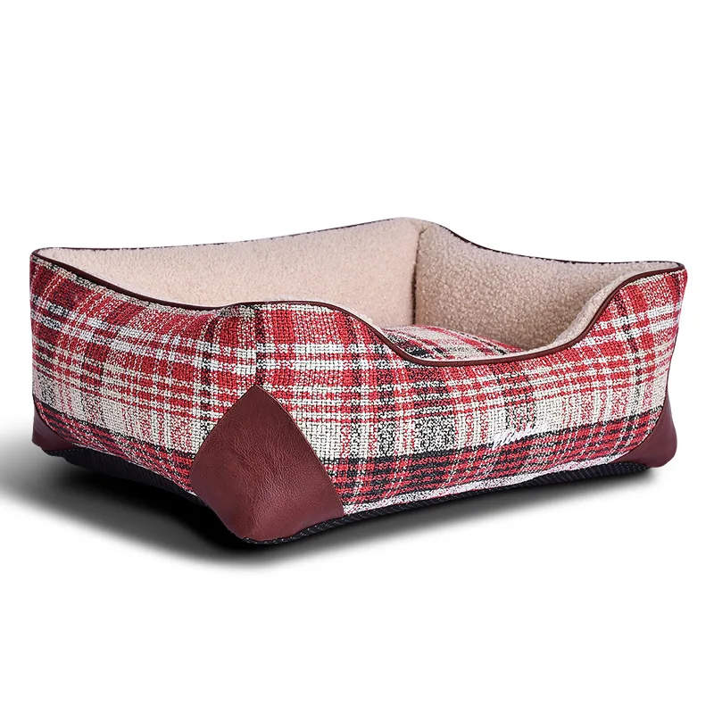 Cama para gatos y perros pequeños a cuadros con funda lavable - imagen 3