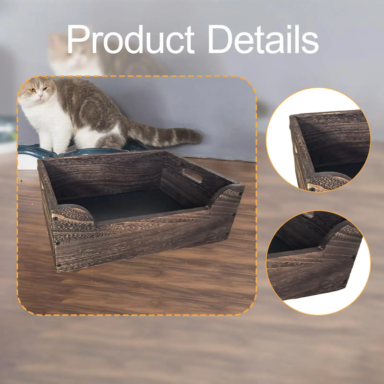Inodoro de arena para gatos de madera resistente para gatos pequeños y grandes, sartén semicerrada para esquina, dormitorio, balcón, apartamento - imagen 5