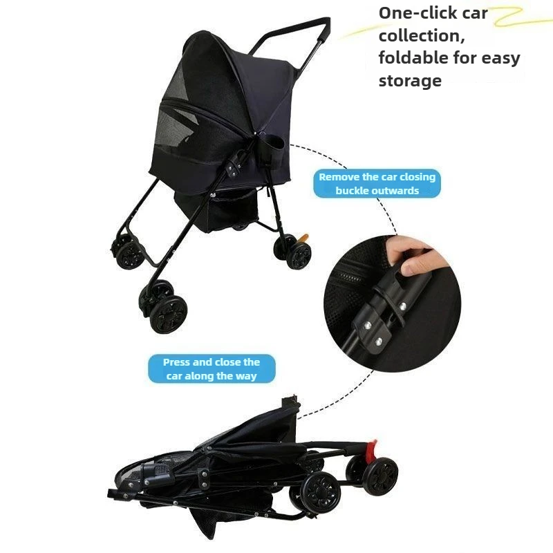 Cochecitos para mascotas universales para gatos y perros, gran espacio, cómodos cochecitos para perros, suministros para carritos para mascotas fáciles de plegar - imagen 3