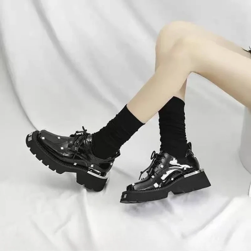 Mocasines de mujer con plataforma de cristal, zapatos Mary Jane gruesos, sandalias deportivas informales 2025, zapatillas de deporte de tendencia de lujo con cordones para mujer - imagen 3