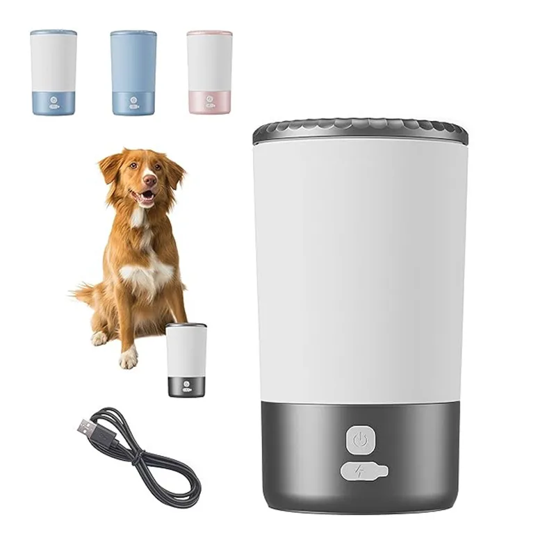 Máquina limpiadora de patas para mascotas automática, taza lavadora portátil para perros y gatos con cepillo de silicona suave, recargable por USB-C, resistente al agua