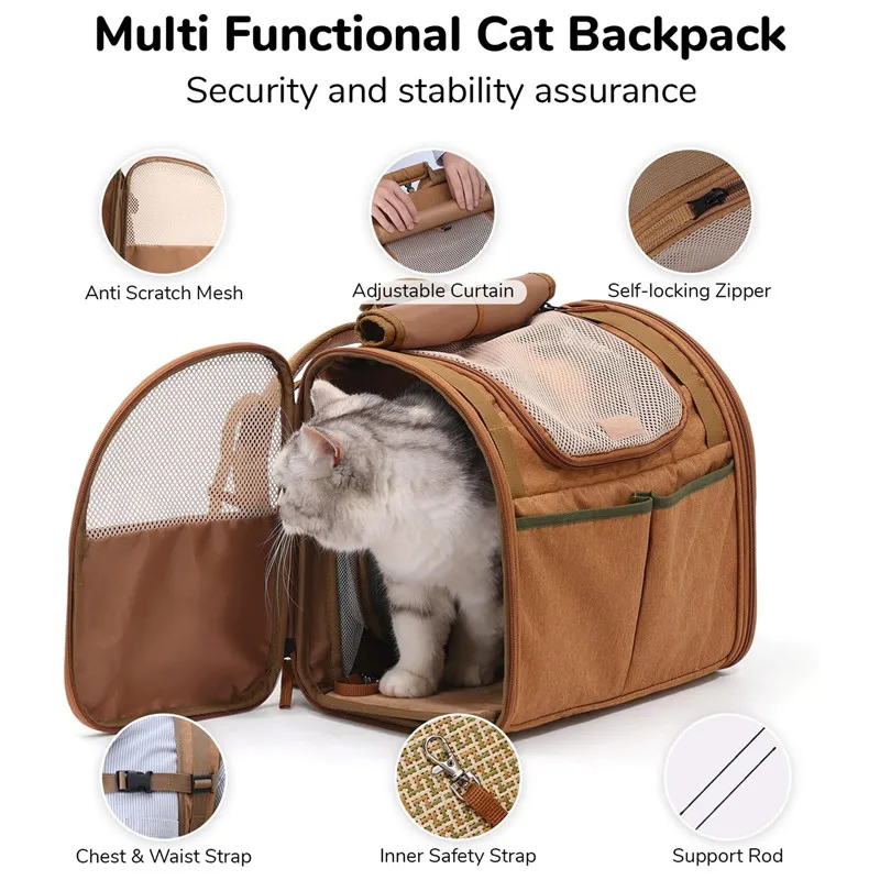 Suministros para mascotas, bolsa para gatos, ampliable, transpirable, conveniente para salir, gran espacio, mochila para perros pequeños, cabina vacía grande - imagen 2