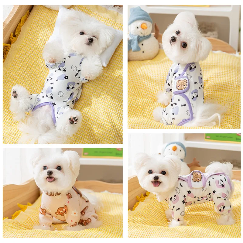 Otoño e Invierno lindo estampado pantalones de cuatro patas perro dibujos animados oso ropa de casa Teddy cuatro estaciones mono ropa para mascotas - imagen 4