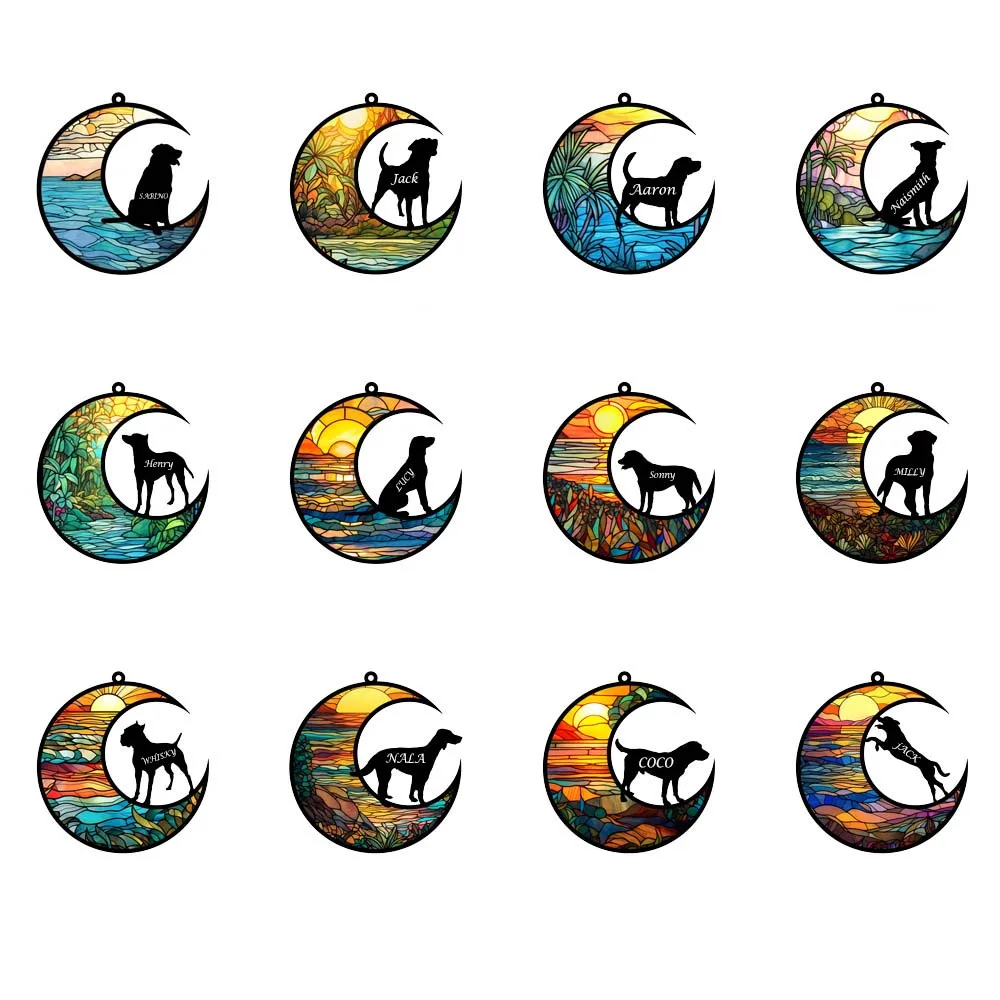 Adorno de luna de perro y gato personalizado, colgante de ventana para pérdida de mascotas, nombre conmemorativo - imagen 4