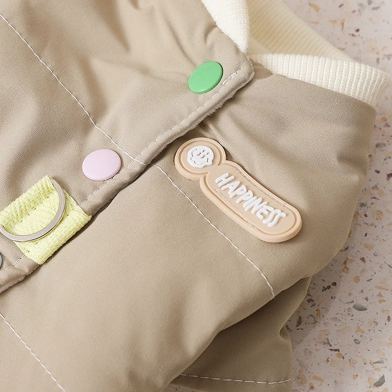 Abrigo con botones de color caramelo para mascotas, ropa para perros pequeños, abrigos de colores contrastantes, oso de peluche a prueba de viento, cálido para salidas de invierno - imagen 3