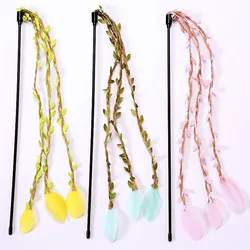 Juguete palo interactivo para gatos con plumas, cuerda y campana