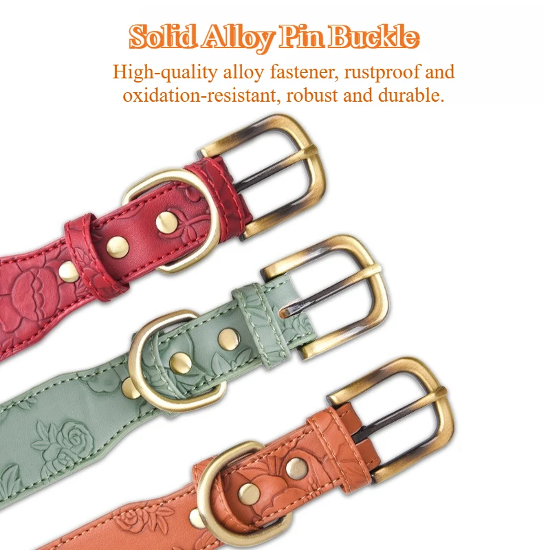 Collar de perro acolchado ancho para perros medianos y grandes, Collar de entrenamiento sin tirones de cuero PU grabado para Bulldog pastor alemán