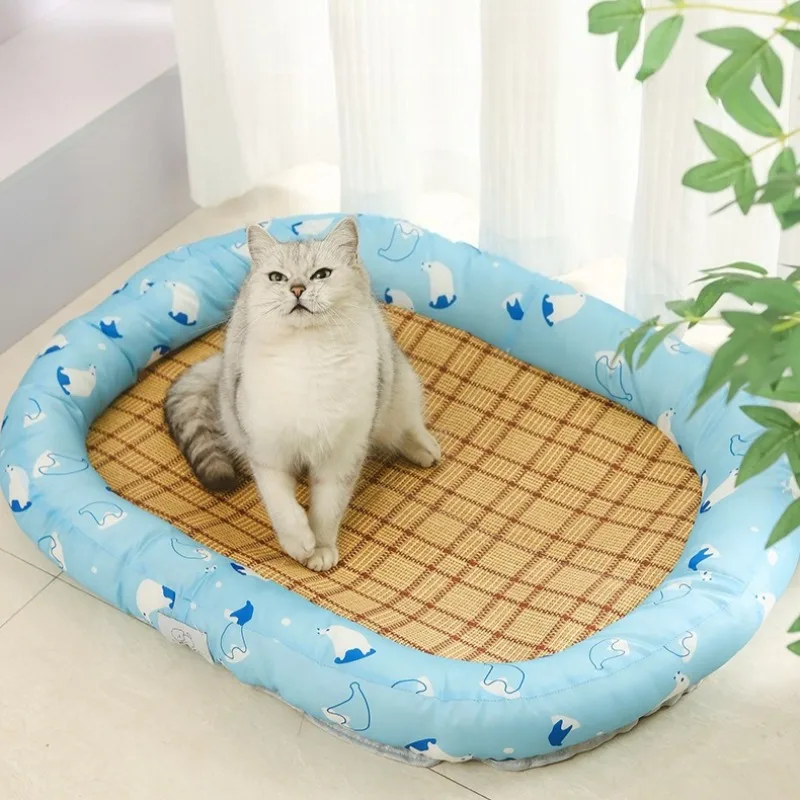 Esteras refrescantes tejidas de mimbre para gatos, almohadilla para dormir transpirable de verano, suministros de disipación de calor para cachorros y gatitos, estera de cama suave para perros - imagen 5