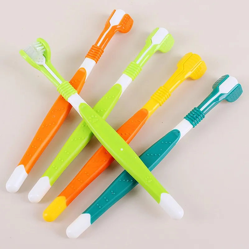 Cepillo de dientes para perros, cepillo de dientes de tres cabezas para mascotas, cuidado bucal, cepillo de pelo suave para limpieza de dientes de perros, cepillos de dientes para perros, suministros para mascotas - imagen 3