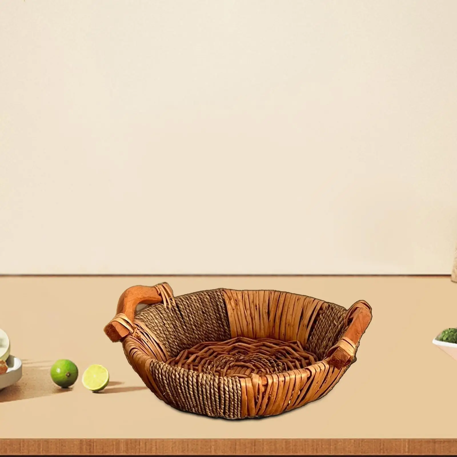 Wicker Woven Serving Tray Bread Basket Serving Basket Biscuit Cookies Pastry Display Basket for Picnic Restaurant Home Decor