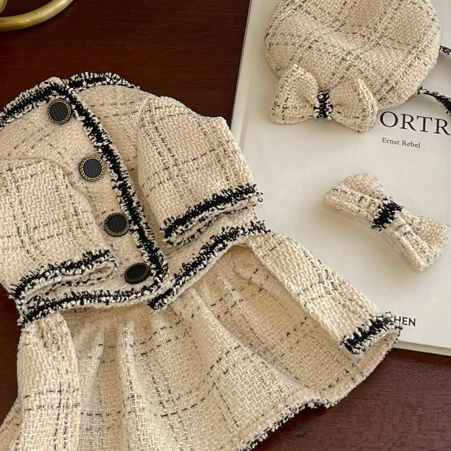 Vestido de princesa francesa de alce INS para invierno, ropa maltesa para mascotas, gato, perro, pinza para el pelo gratis, negro, blanco, diseño de moda de lujo, ropa para perros - imagen 4