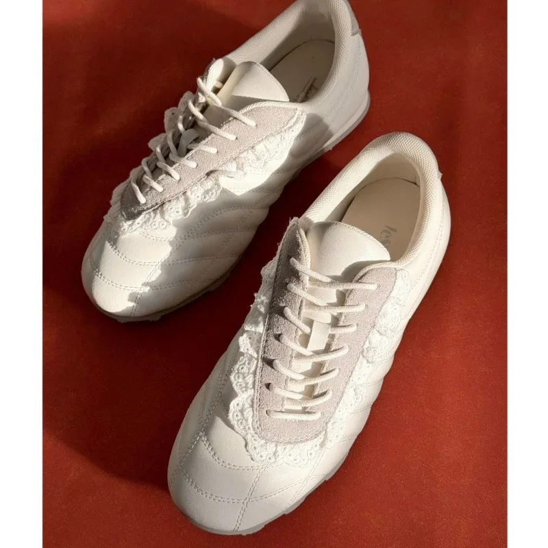 Zapatos Deqin de fondo plano para mujer, versión de cuero, zapatos deportivos con cordones, suela de goma, calzado alto para adultos - imagen 3