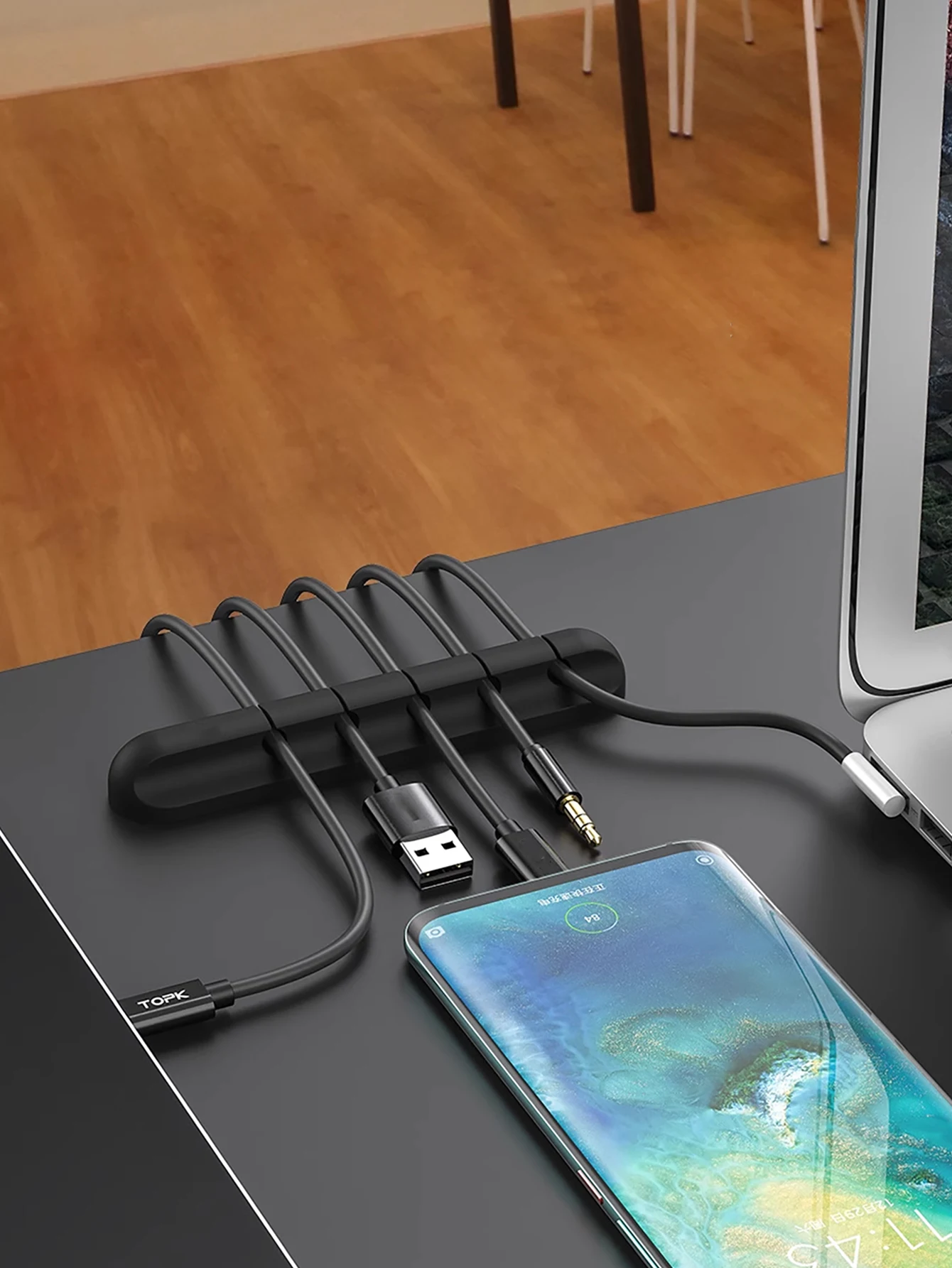 Clips organizadores de cables autoadhesivos de silicona para escritorio, 1 soporte para cables para cargador de teléfono/ratón/gestión de cables de auriculares