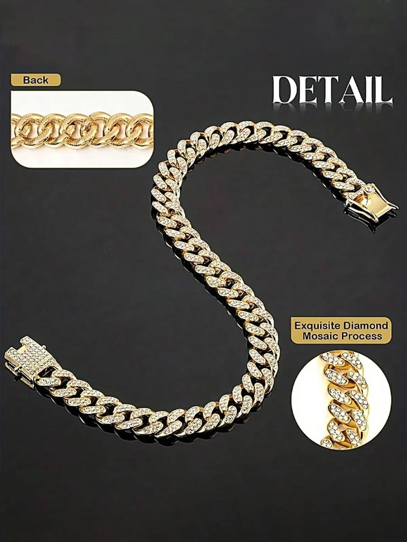 Collar de perro con tachuelas de diamantes con cadena de metal y diseño de hebilla de seguridad, collar de perro estilo punk personalizado, hip-hop - imagen 5