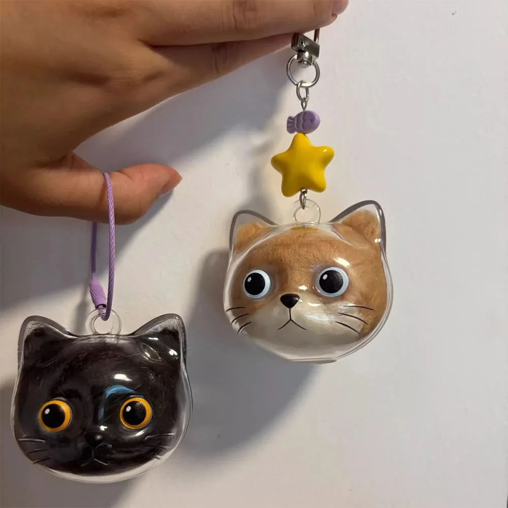 Cápsula de recuerdo de resina colgante conmemorativo de piel de gato para pelo de mascota llavero portátil colgante para llavero de almacenamiento de pelo de gato ﻿