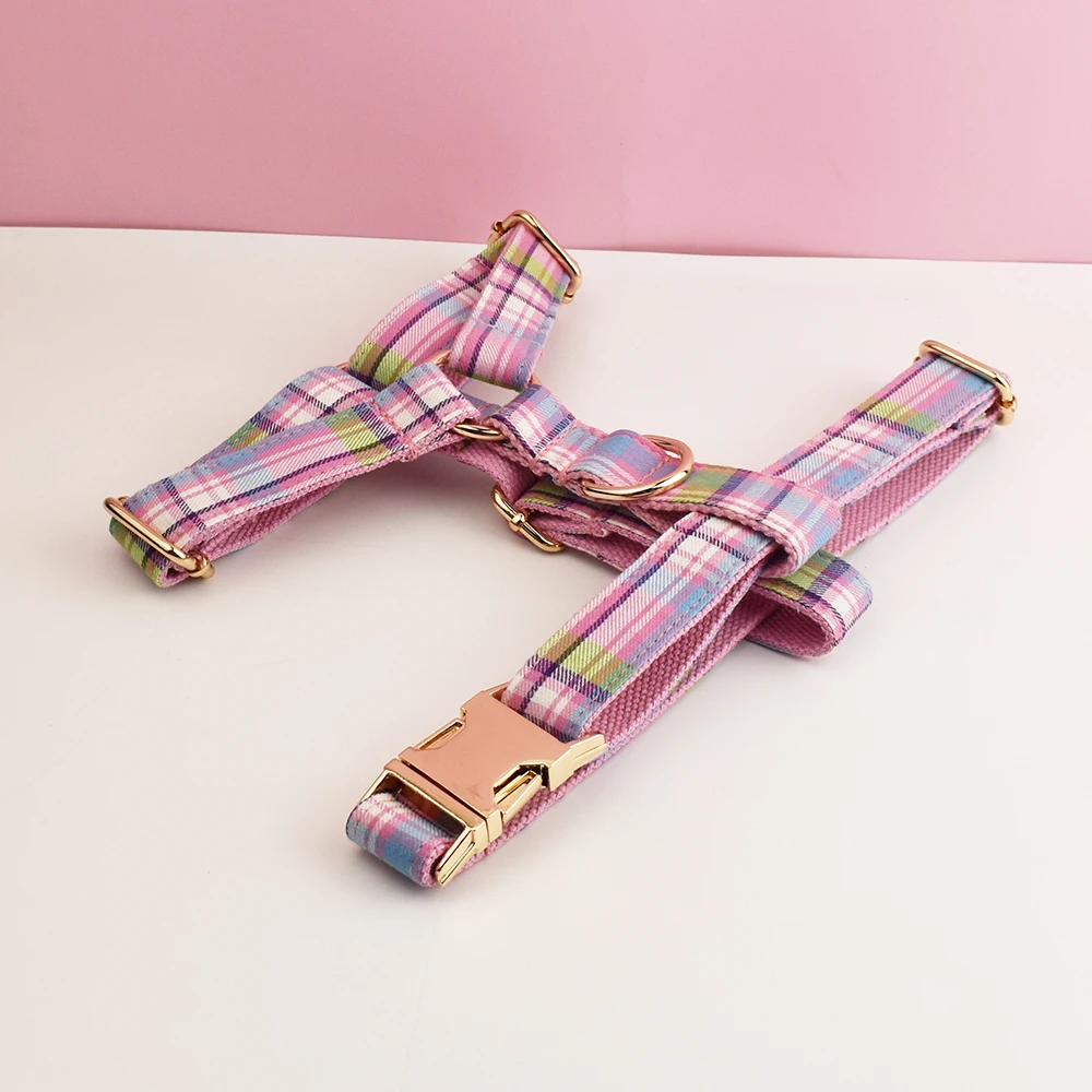 Juego de Collar y correa a cuadros para perros, placa de identificación grabada personalizada, suministros para mascotas, correa para perros, rejilla 14 - imagen 3