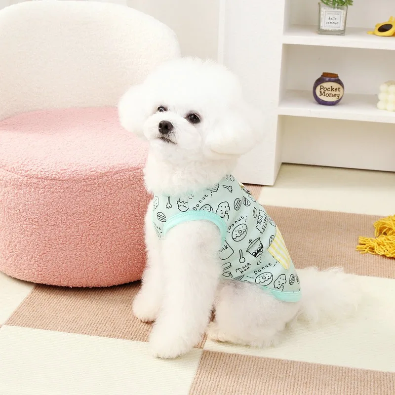 Nuevo chaleco pequeño de Chihuahua de verano, monos con dibujos animados, camisa inferior de algodón transpirable para gatos, Mini bolsillo, ropa personalizada para perros - imagen 4