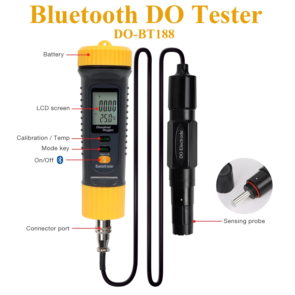 Medidor de oxígeno disuelto Digital LCD, probador inteligente Bluetooth DO de 0-20,0 Mg/L, Detector de contenido de oxígeno, Monitor de calidad del agua para piscina - imagen 5