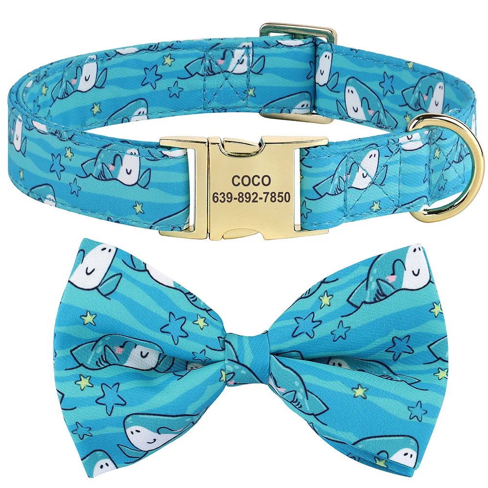 Collar de identificación de perro personalizado, hebilla de nailon grabada sin flores, antipérdida, bonito lazo ajustable para perros pequeños y grandes - imagen 3