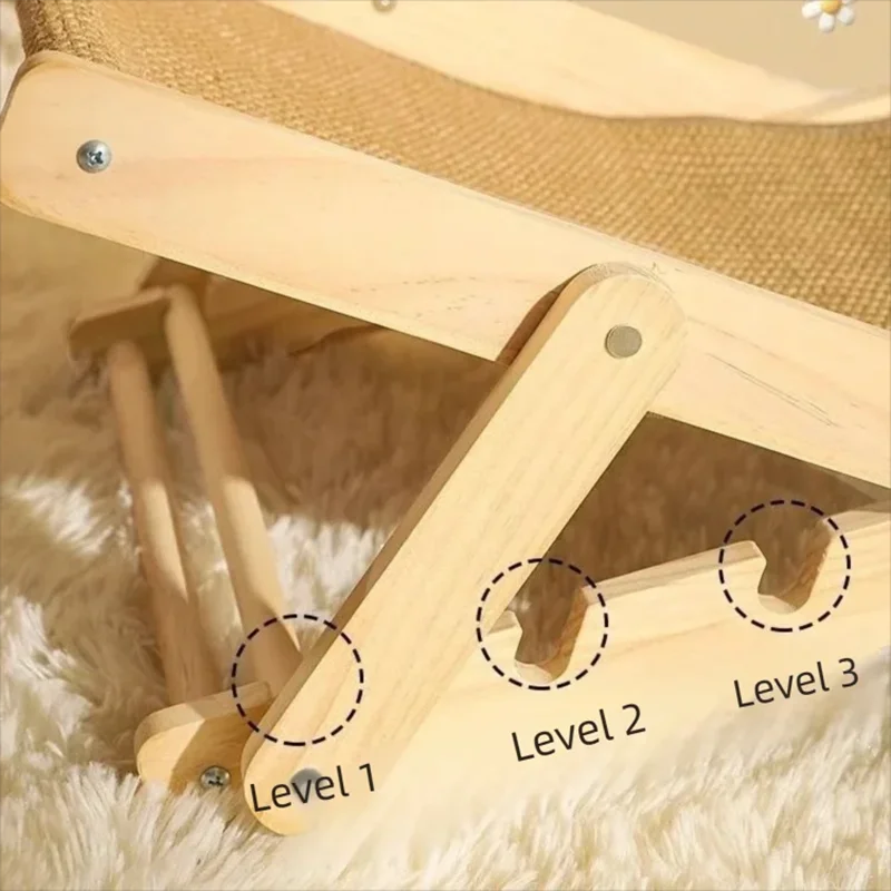 Tumbona para gatos de madera maciza con cuerda de cáñamo que no se desprende, cama integrada para gatos y sofá rascador, juguete para gatos - imagen 2