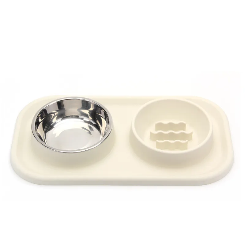 Suministros para mascotas, cuenco de silicona para gatos, plato de comida lenta antigolpes, de acero inoxidable, cuenco doble para perros pequeños y medianos - imagen 3