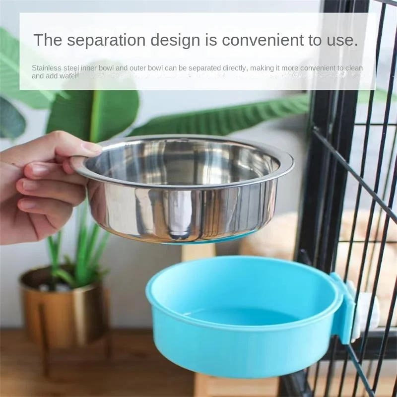 Suministros para perros Alimentador colgante para perros y gatos, cuenco de acero inoxidable de Color caramelo, jaula fija, fabricantes de moda - imagen 4