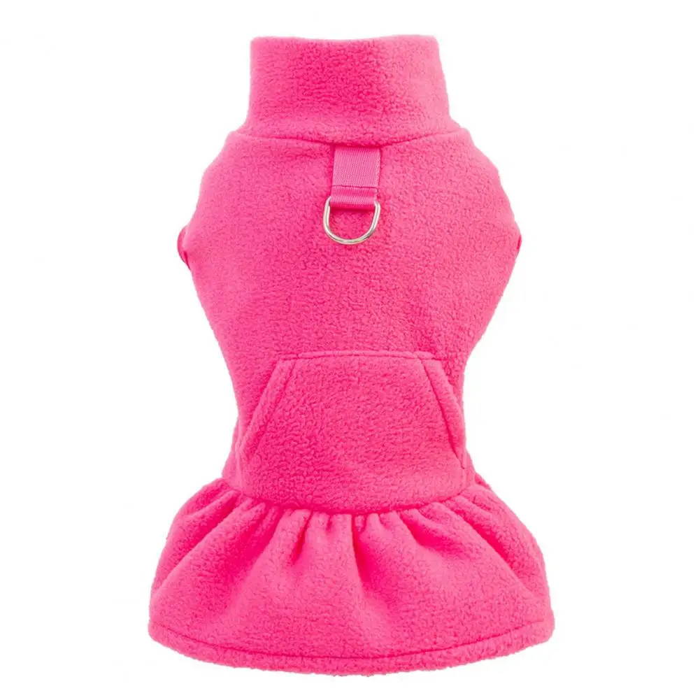 Vestido de invierno para perros, Color sólido, anillo en forma de D, dobladillo plisado, vestido para cachorros, forro polar grueso, sin mangas, dos patas, ropa para perros pequeños y medianos - imagen 3