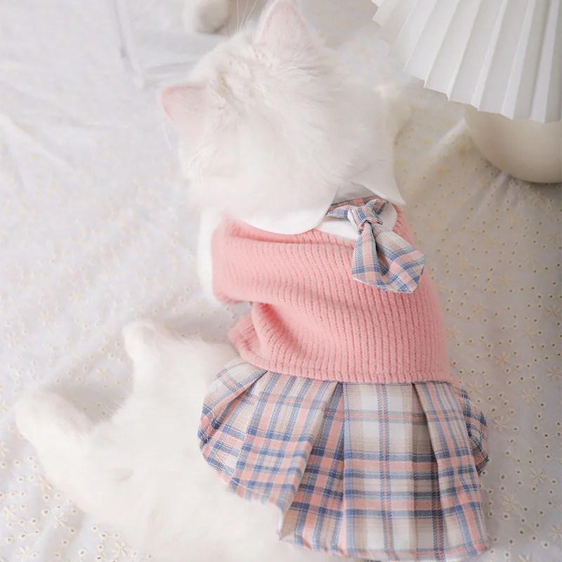 Vestido de jersey con Falda de punto suave para gato, conejo, perros pequeños y medianos, uniforme escolar para cachorros, primavera y otoño - imagen 4